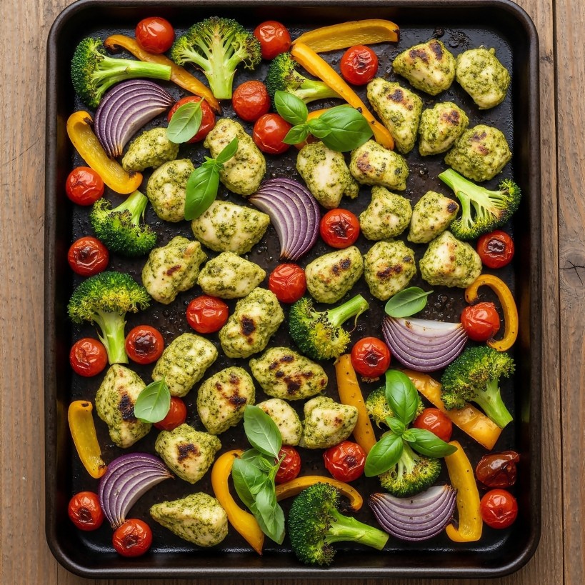 One Pan Pesto Chicken with Vegetables